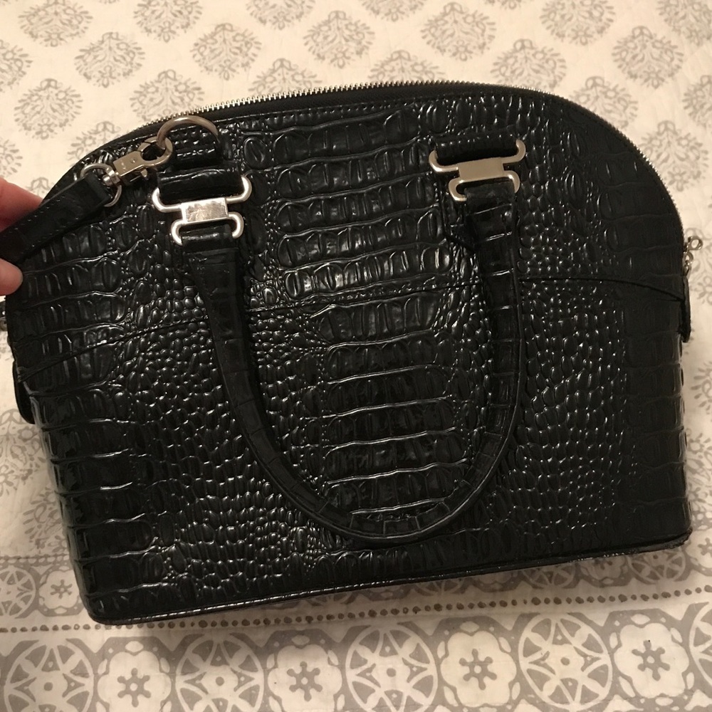 BLACK faux crocodile bag with detachable crossbody strap by Stauer